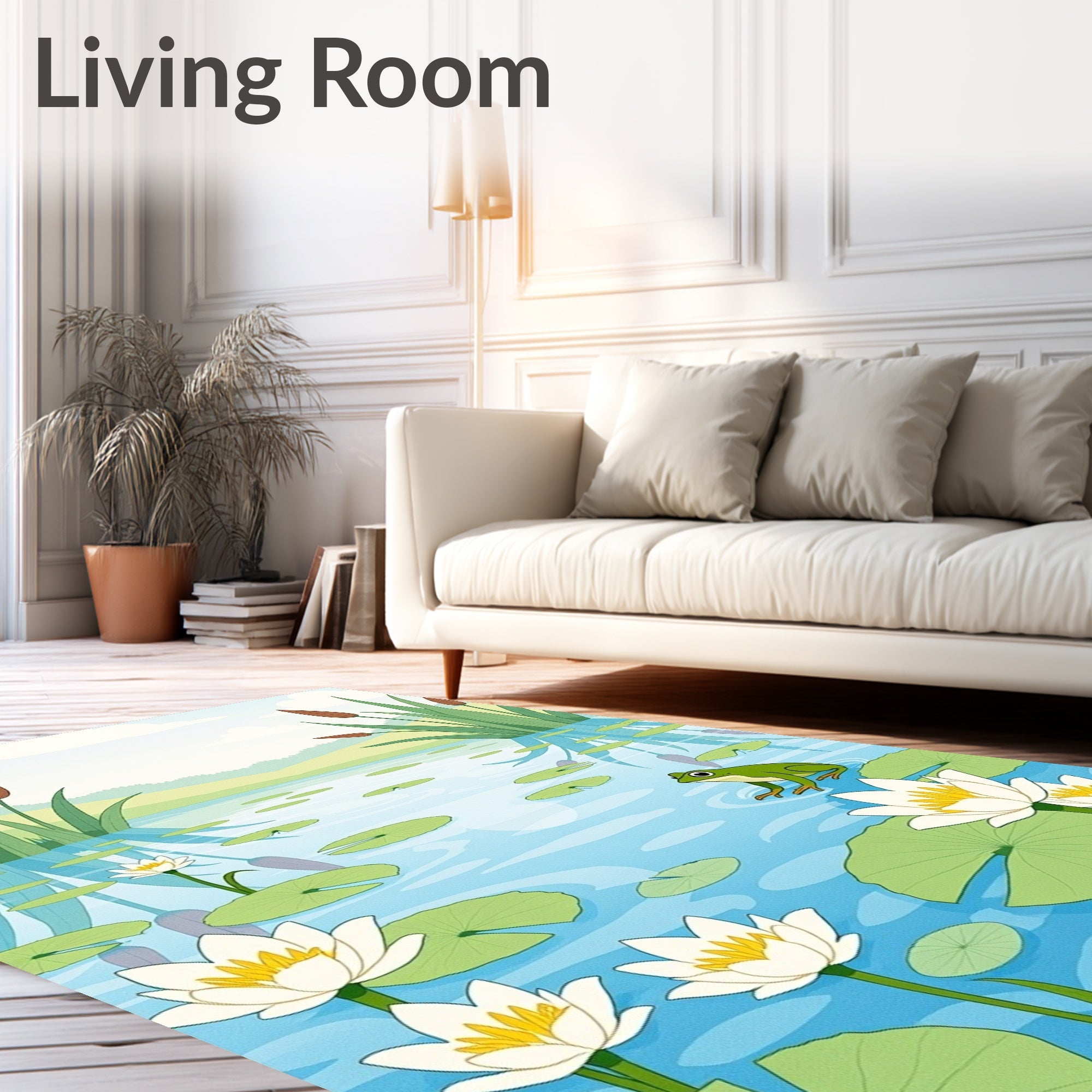 Serene Pond Lily Frog Landscape Rug