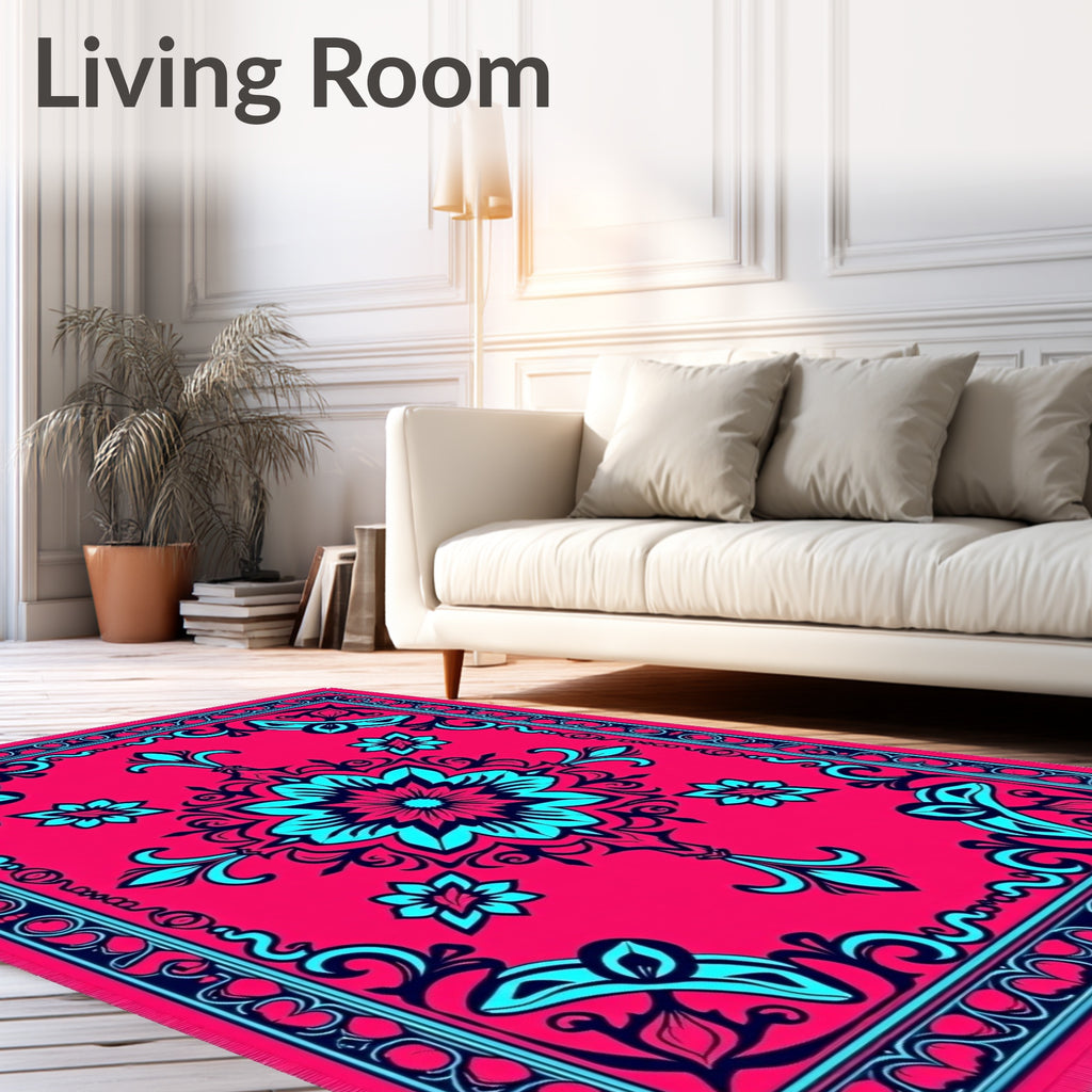 Vibrant Crimson Floral Mandala Rug