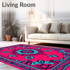 Vibrant Crimson Floral Mandala Rug