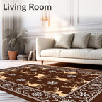 Brown Tan Reindeer Snowflake Border Rug