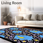 Blue Yellow Floral Black Symmetry Rug