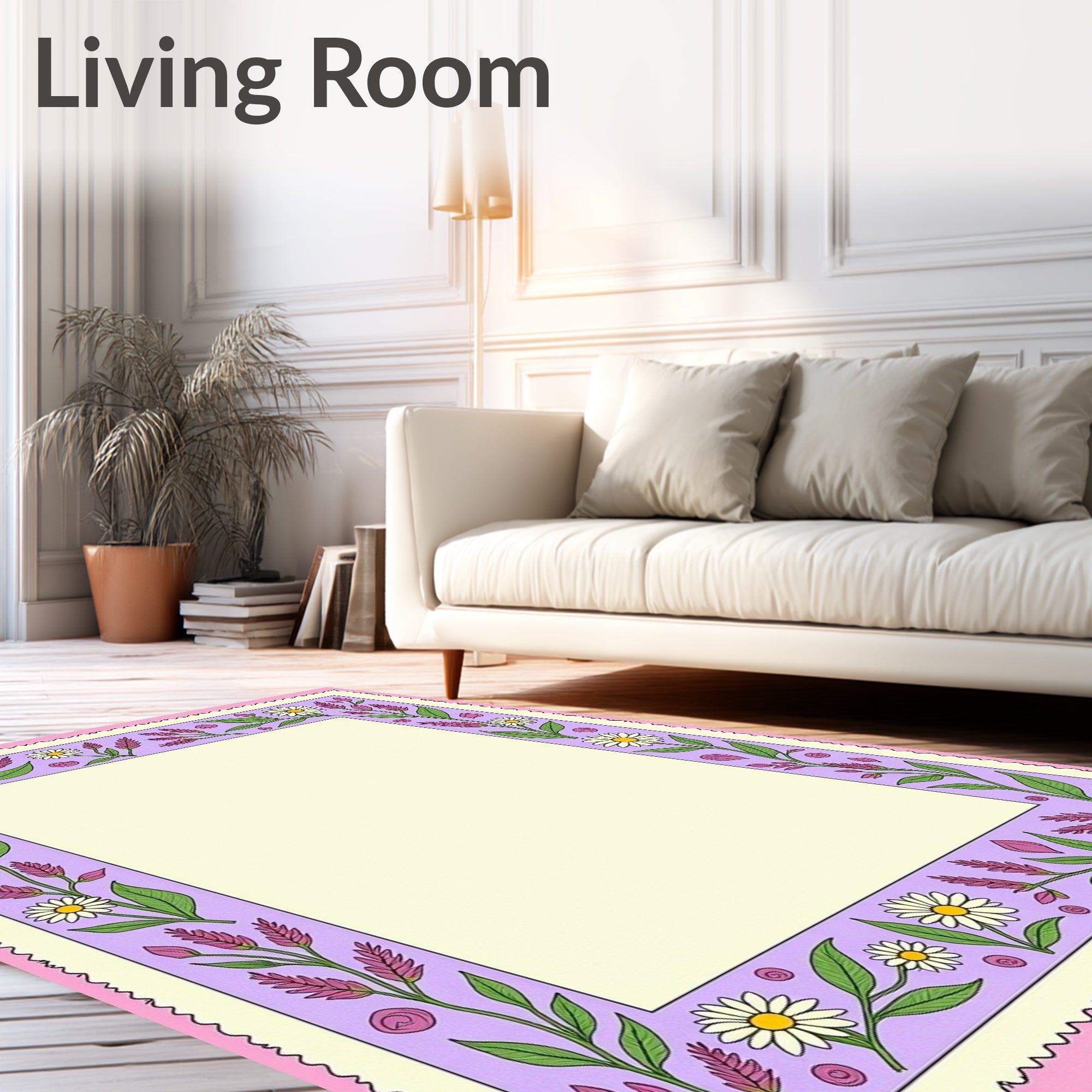 Lavender Floral Daisy Border Rug