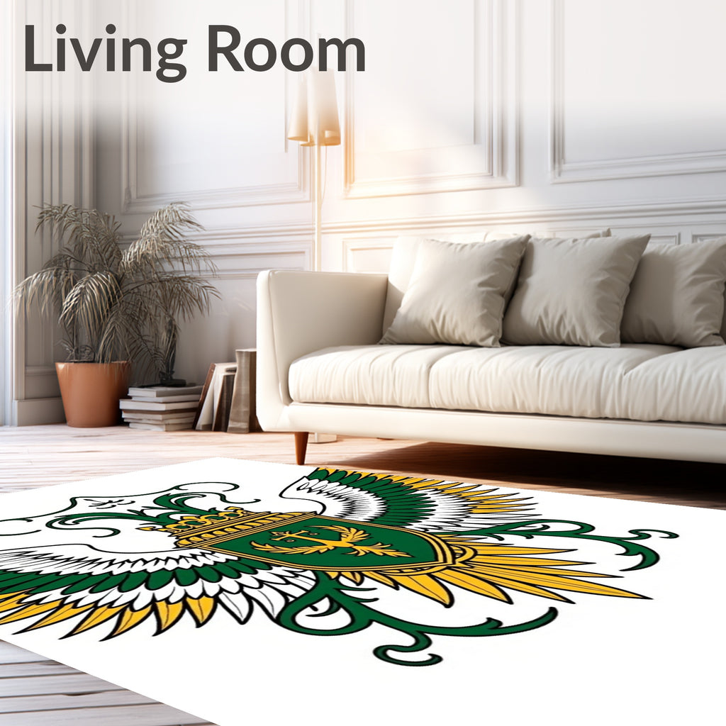 Ornate Green Gold Crested Emblem Rug