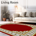Deep Red Geometric Gold Medallion Frame Rug