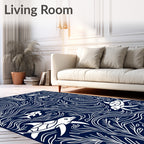 Undersea Life Navy White Whimsical Rug