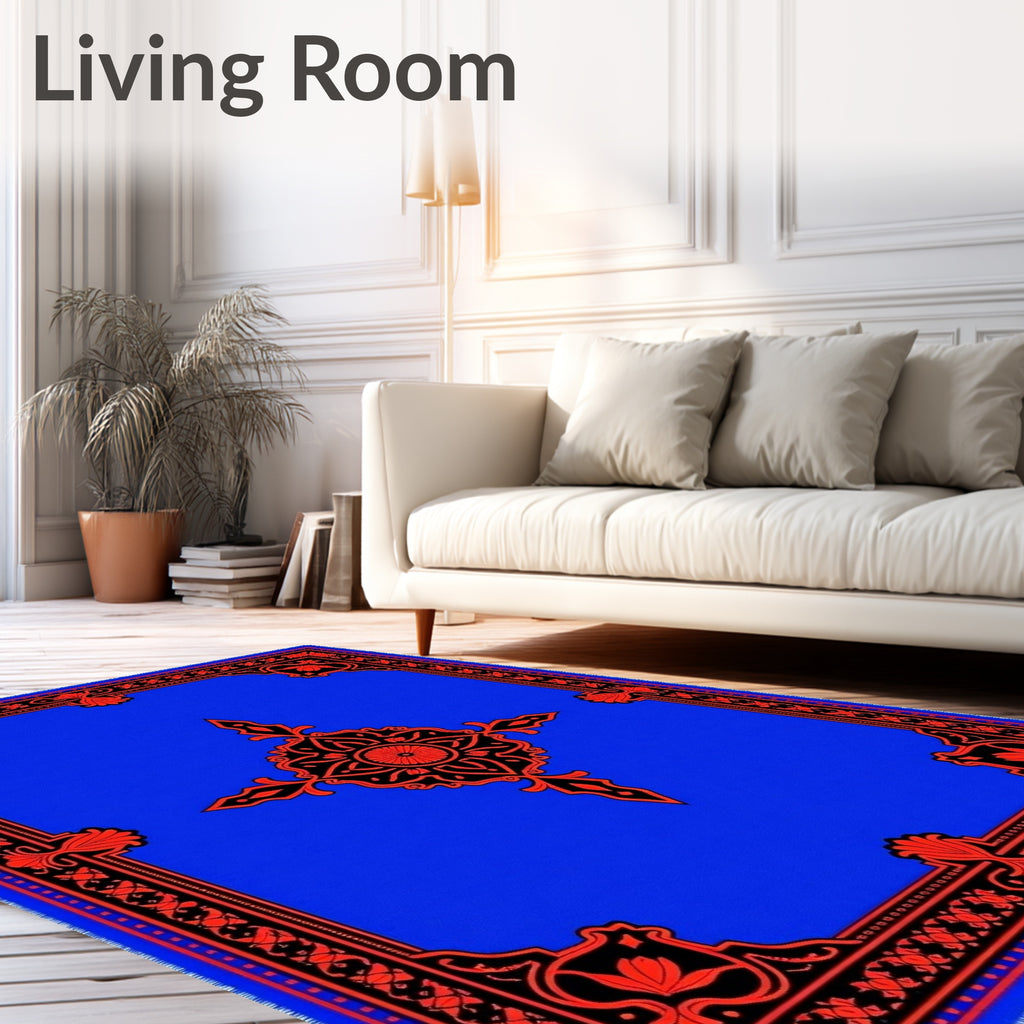 Royal Blue Red Ornamental Medallion Rug