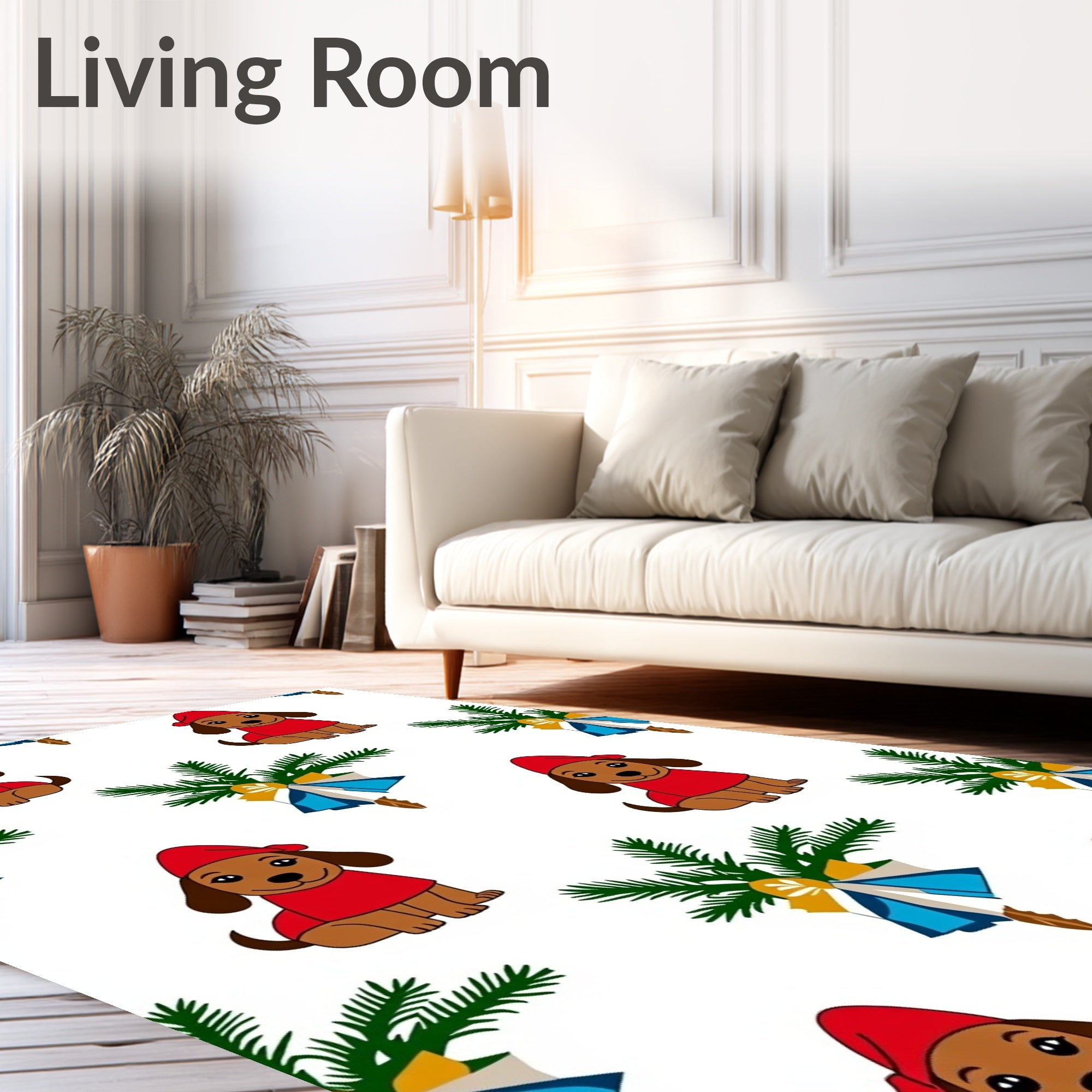 Festive Red Dog Green Pine Wreath Rug