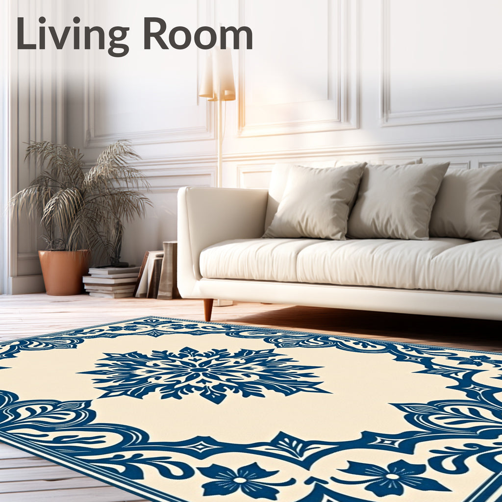 Navy Blue Ornate Floral Splendor Rug