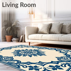 Navy Blue Ornate Floral Splendor Rug