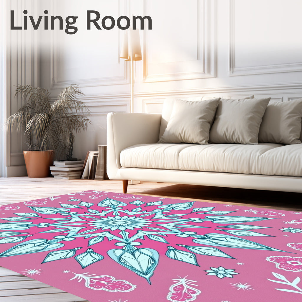 Pink Aqua Starburst Floral Medallion Rug