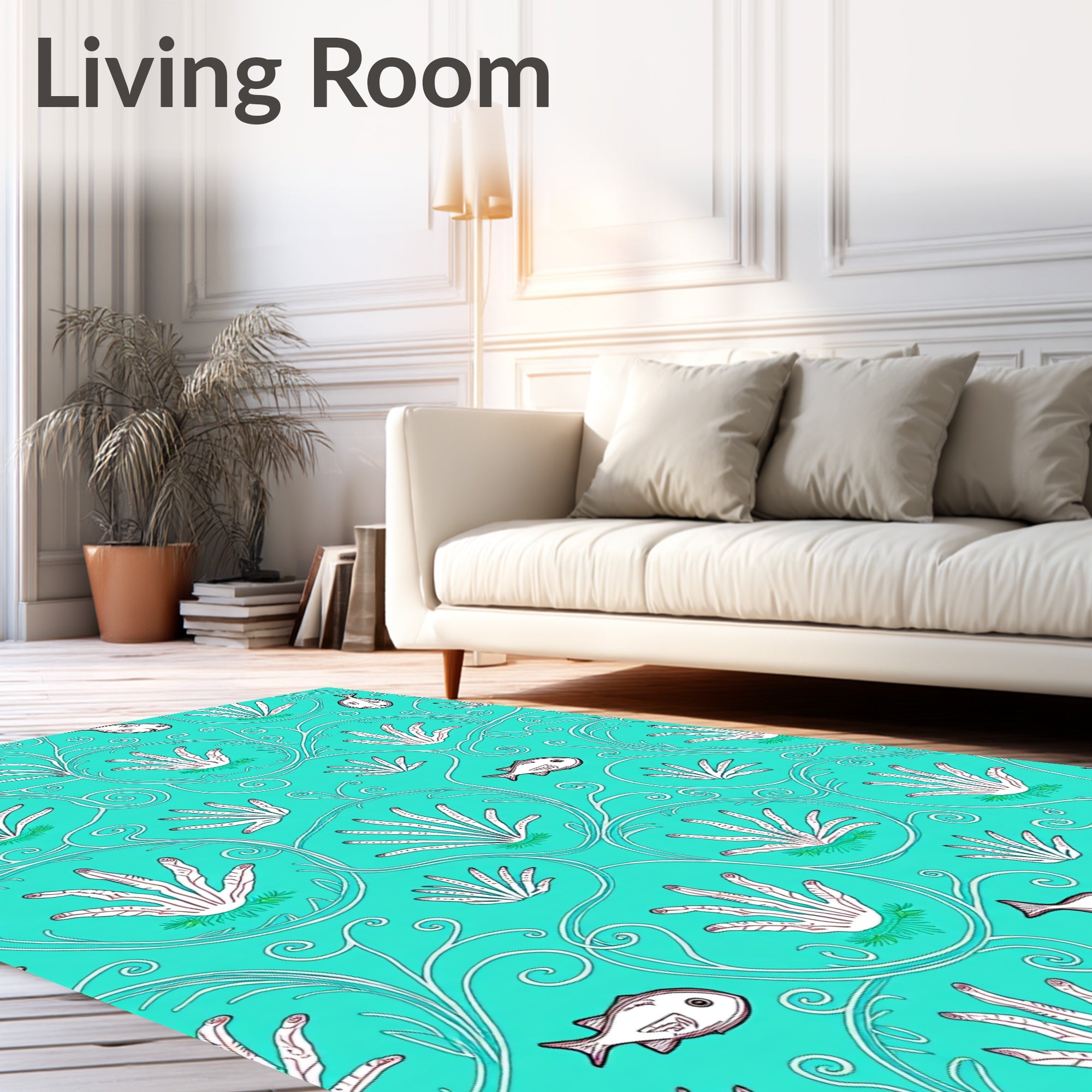 Teal Underwater Coral Fish Swirl Rug