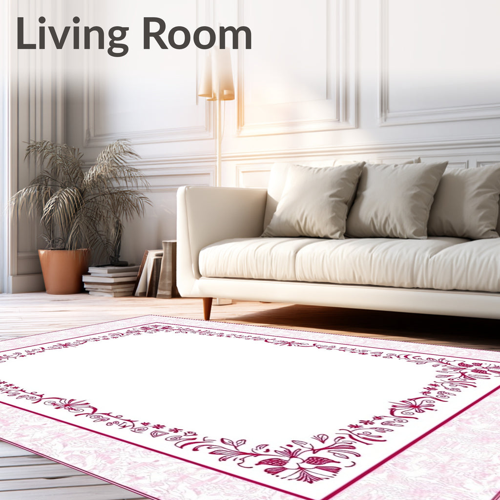 Bright Pink Floral Vine Frame Rug