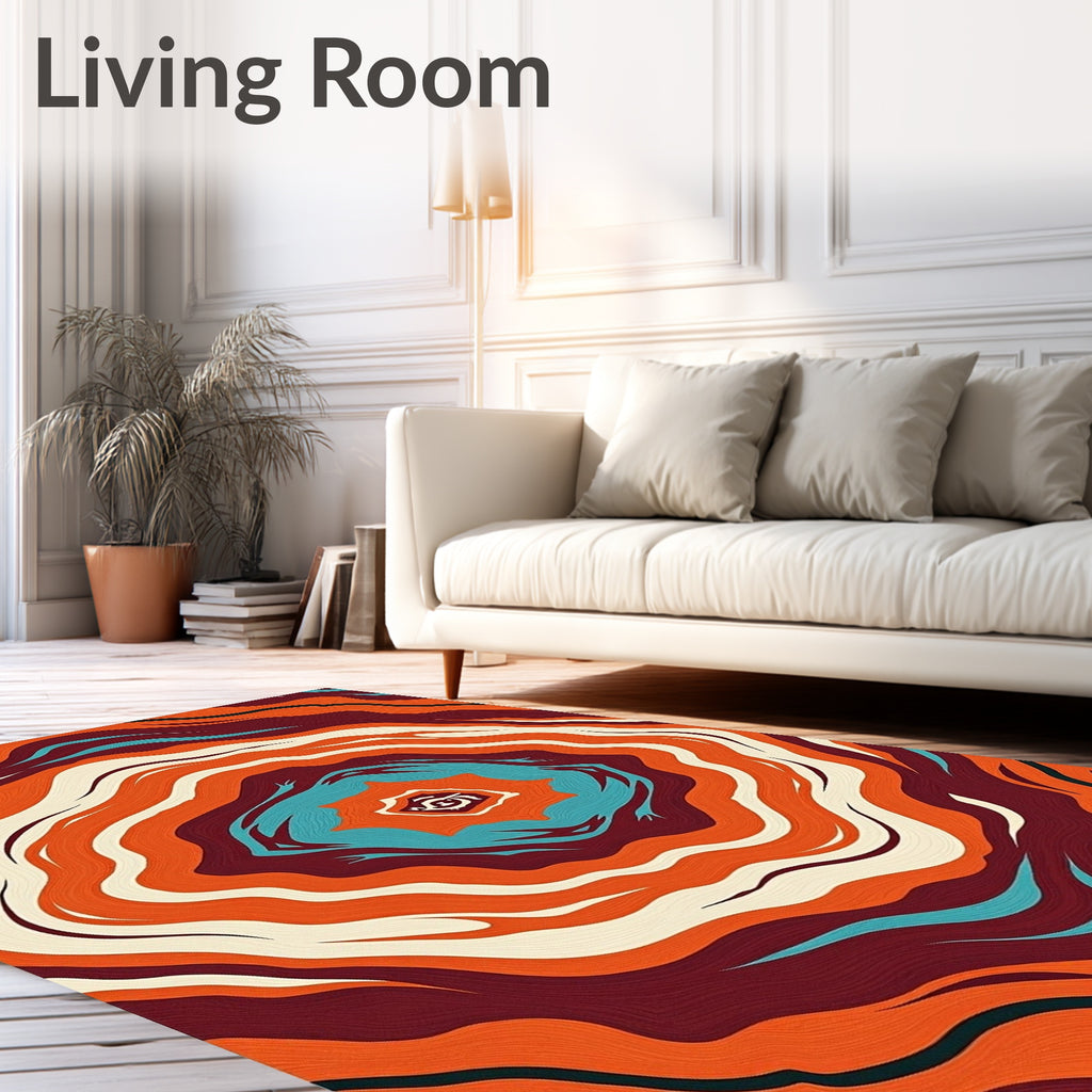 Retro Orange Teal Swirl Rug