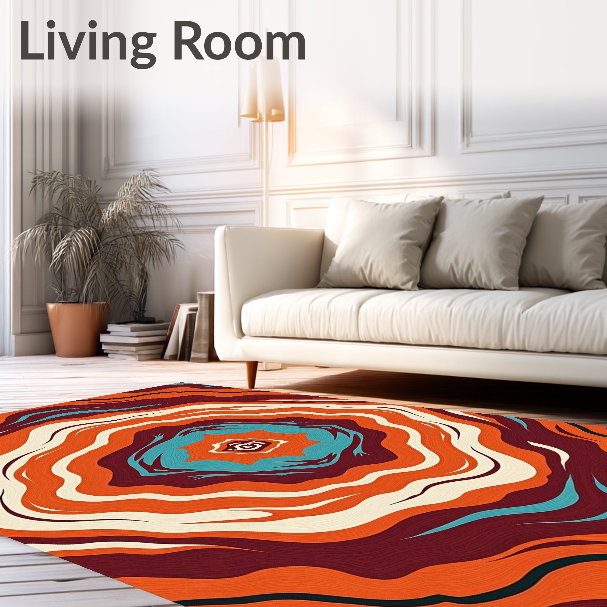 Retro Orange Teal Swirl Rug