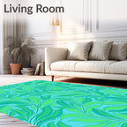 Vibrant Teal Leafy Branch Swirl Rug