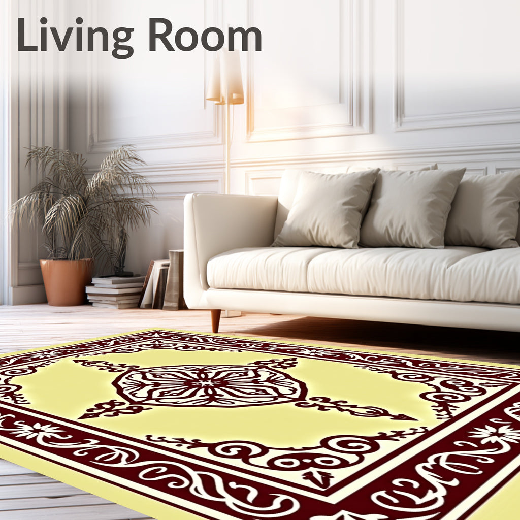 Deep Burgundy Floral Medallion Cream Rug
