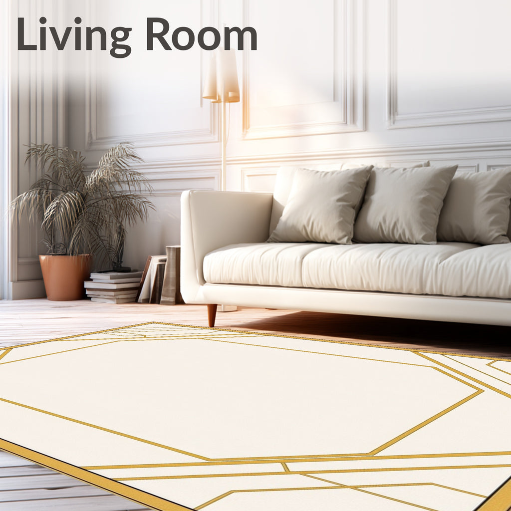 Golden Art Deco Geometric Frame Rug