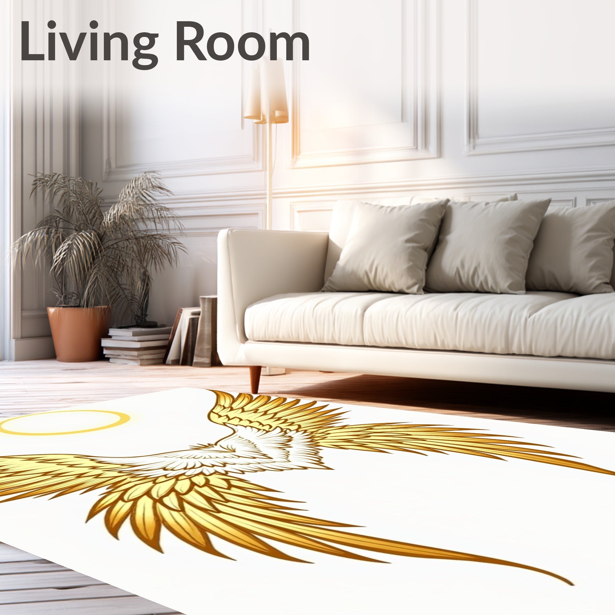 Golden Feathered Wings Halo Rug