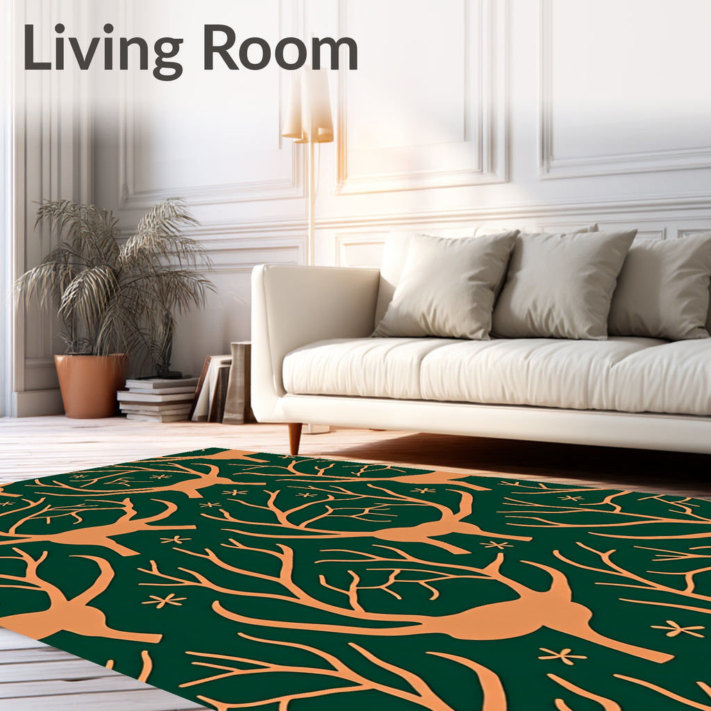 Whimsical Teal Antler Woodland Creatures Rug