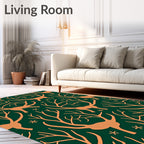 Whimsical Teal Antler Woodland Creatures Rug