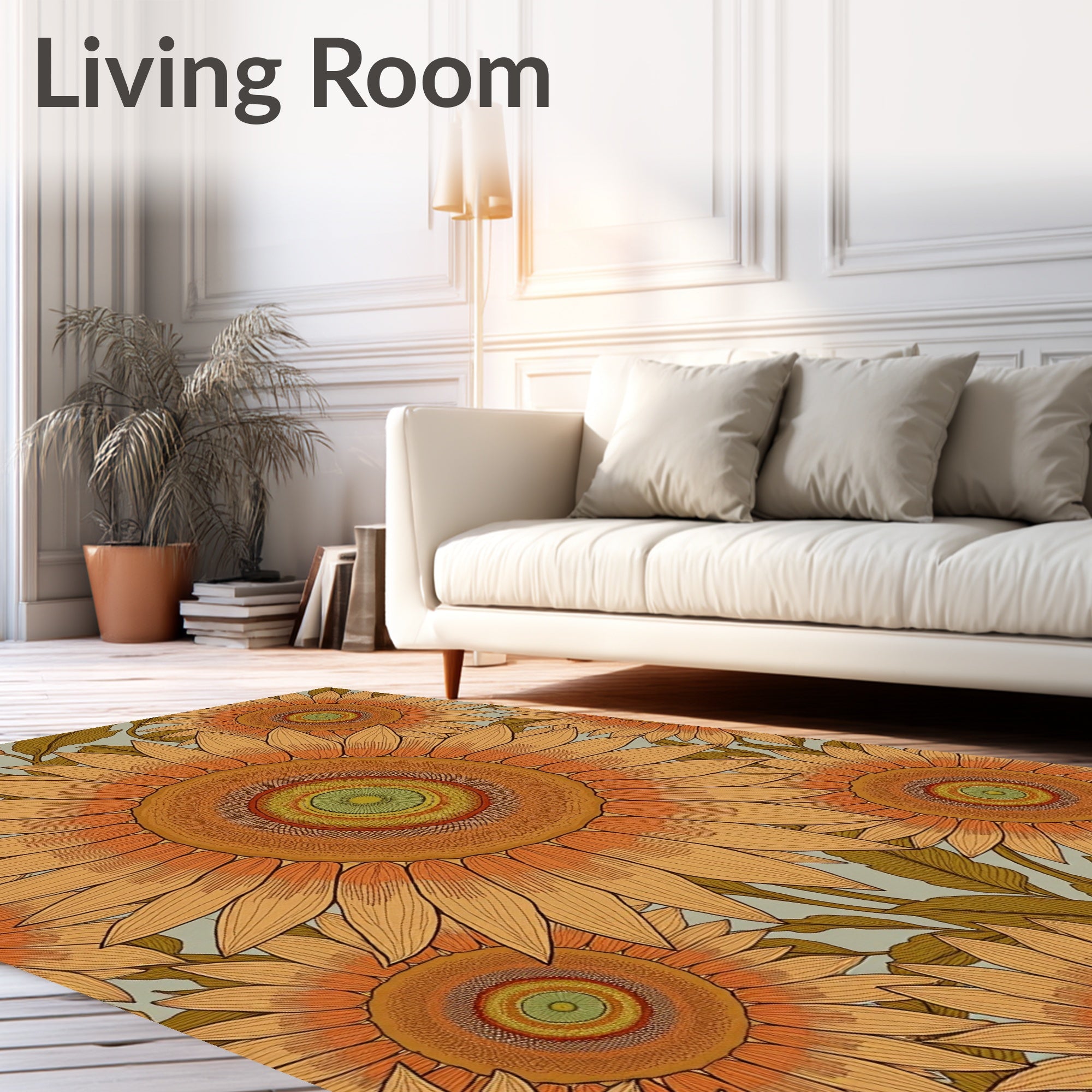 Ochre Sunflower Mandala Garden Rug