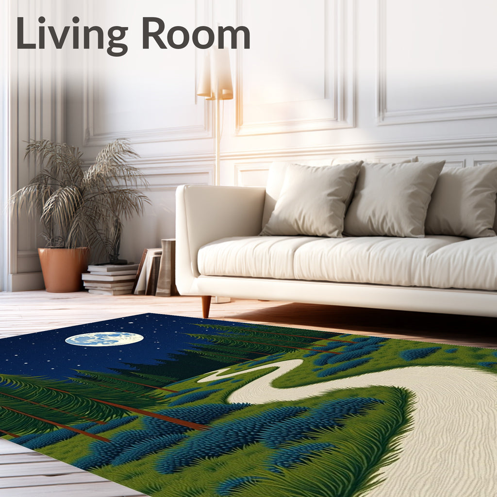 Winding Road Under Full Moon Forest Rug
