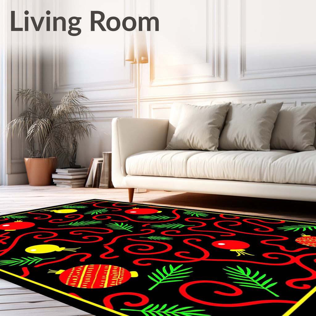 Red Yellow Holiday Bauble Swirl Rug