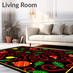 Red Yellow Holiday Bauble Swirl Rug