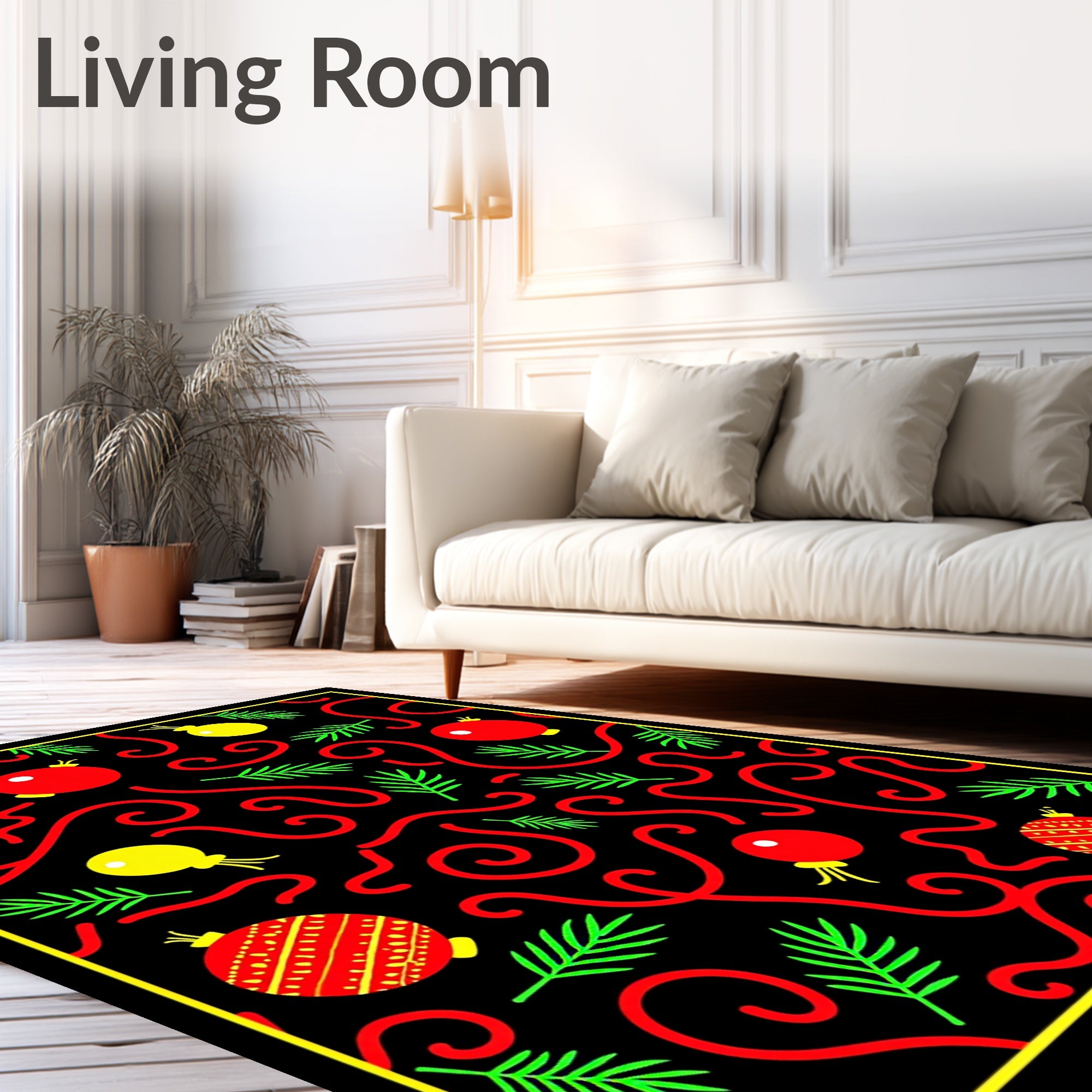 Red Yellow Holiday Bauble Swirl Rug