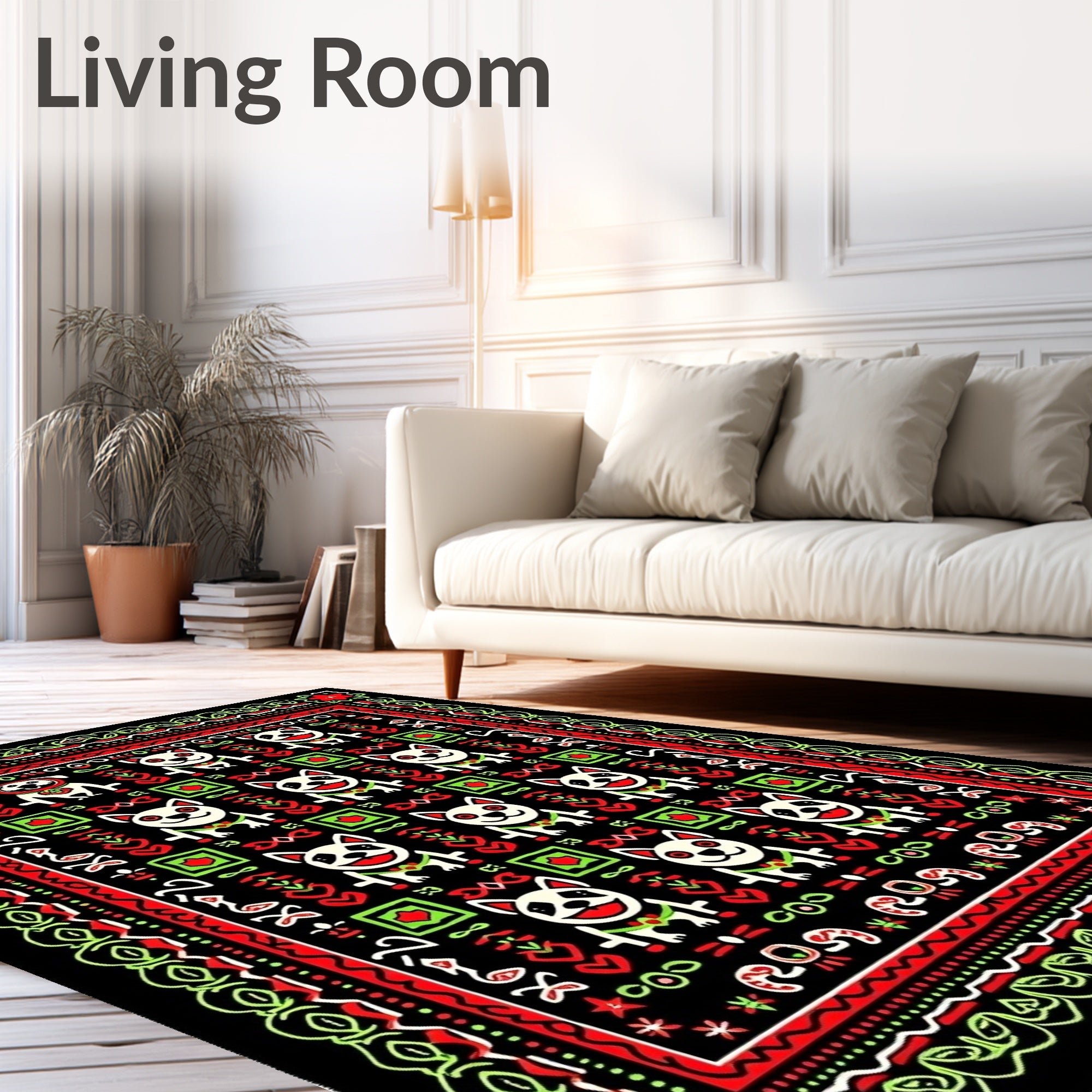 Whimsical Red Green Dog Repeat Rug