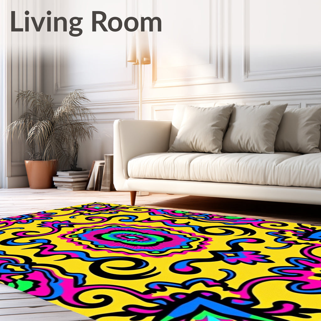 Bright Yellow Swirling Psychedelic Bloom Rug