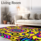 Bright Yellow Swirling Psychedelic Bloom Rug