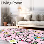 Whimsical Pink Floral Vine Swirl Rug