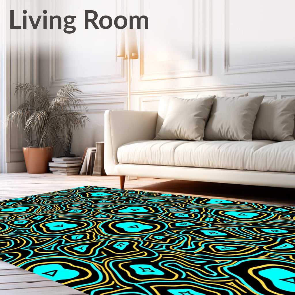 Abstract Turquoise Yellow Organic Forms Rug