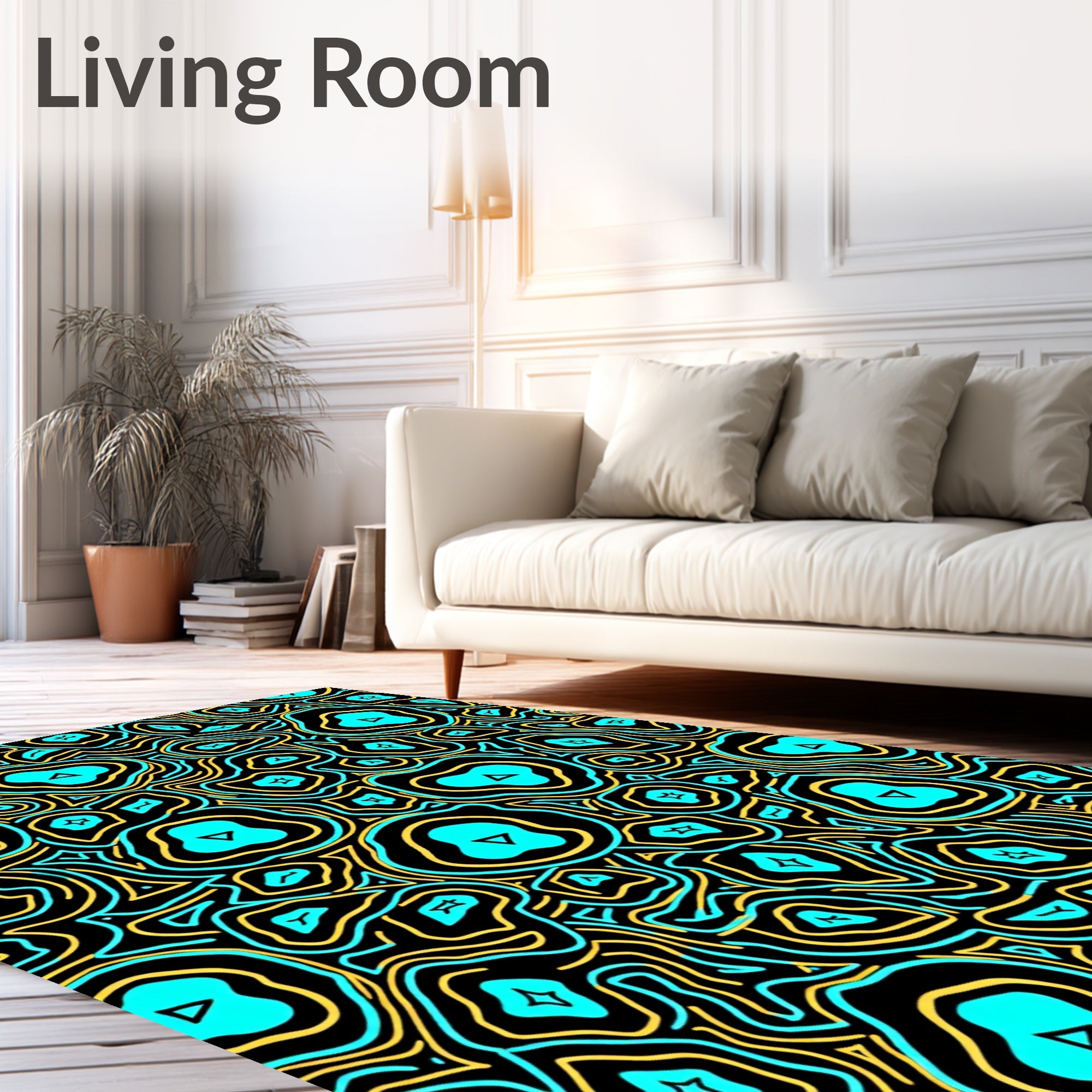 Abstract Turquoise Yellow Organic Forms Rug