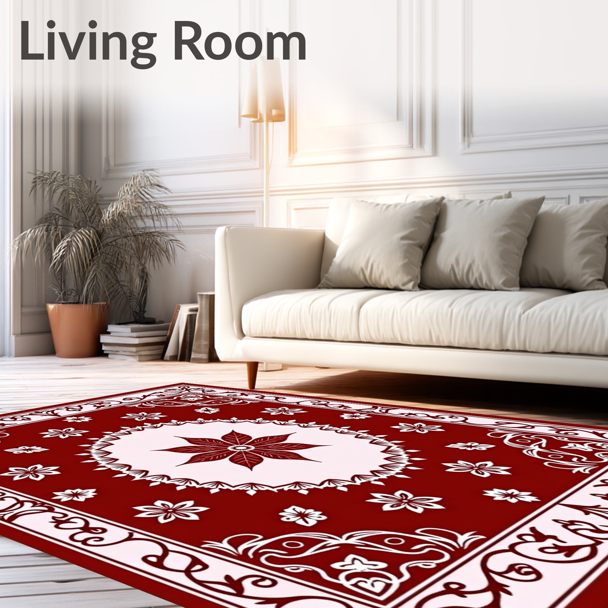 Rich Red Floral Garden Medallion Rug