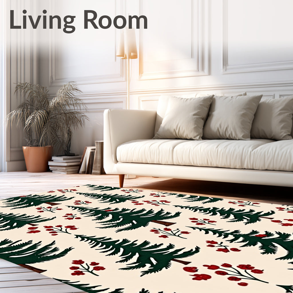 Evergreen Emerald Trees Red Berries Rug