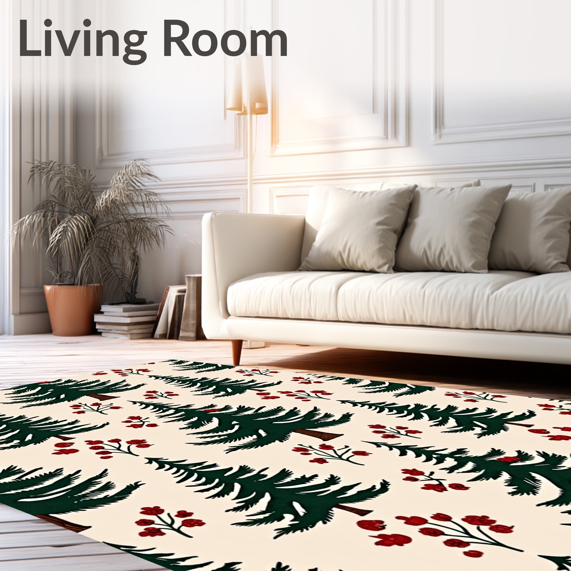 Evergreen Emerald Trees Red Berries Rug