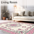 Pink Gray Cream Floral Medallion Border Rug