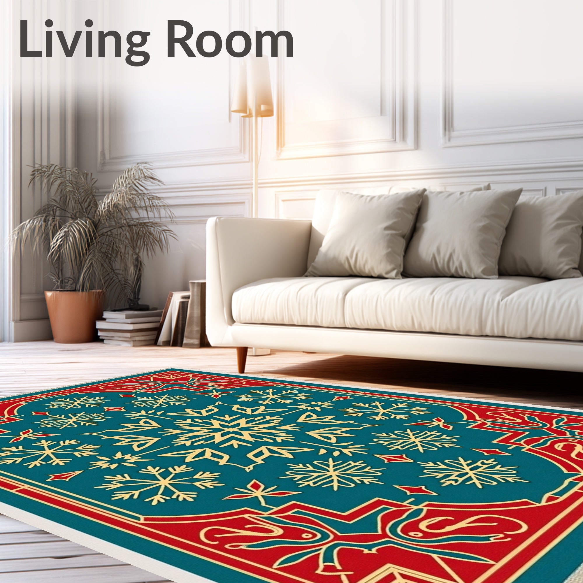 Teal Red Gold Snowflake Medallion Rug