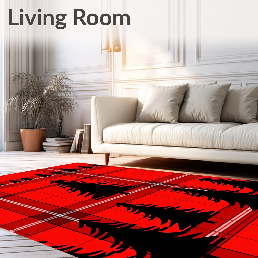 Classic Red Plaid Fir Trees Rug