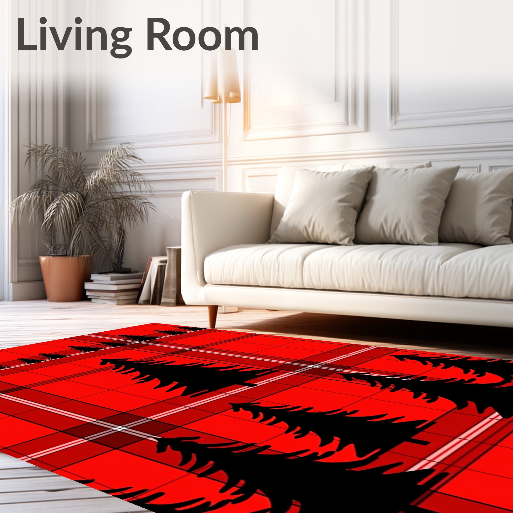 Classic Red Plaid Fir Trees Rug