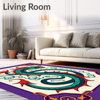 Vibrant Green Dragon Purple Border Accent Rug