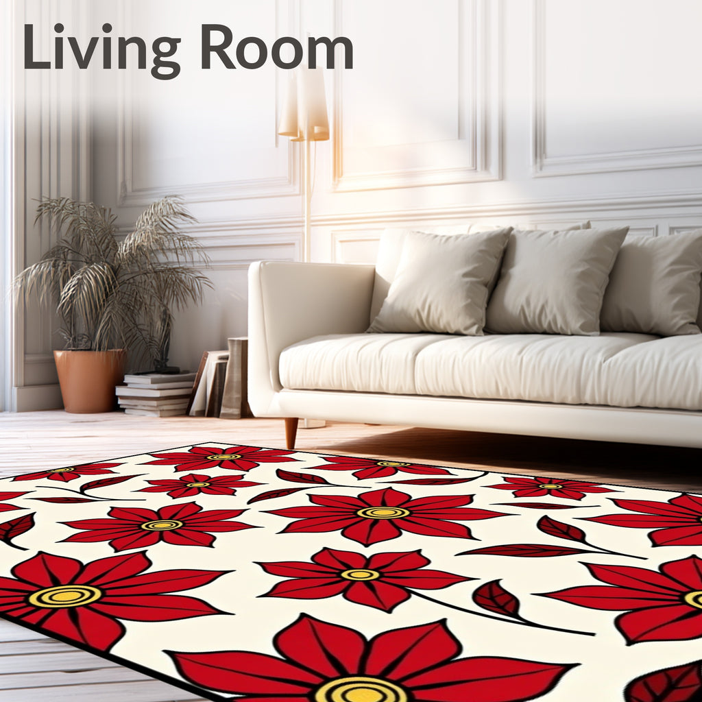 Bold Red Yellow Floral Scatter Rug