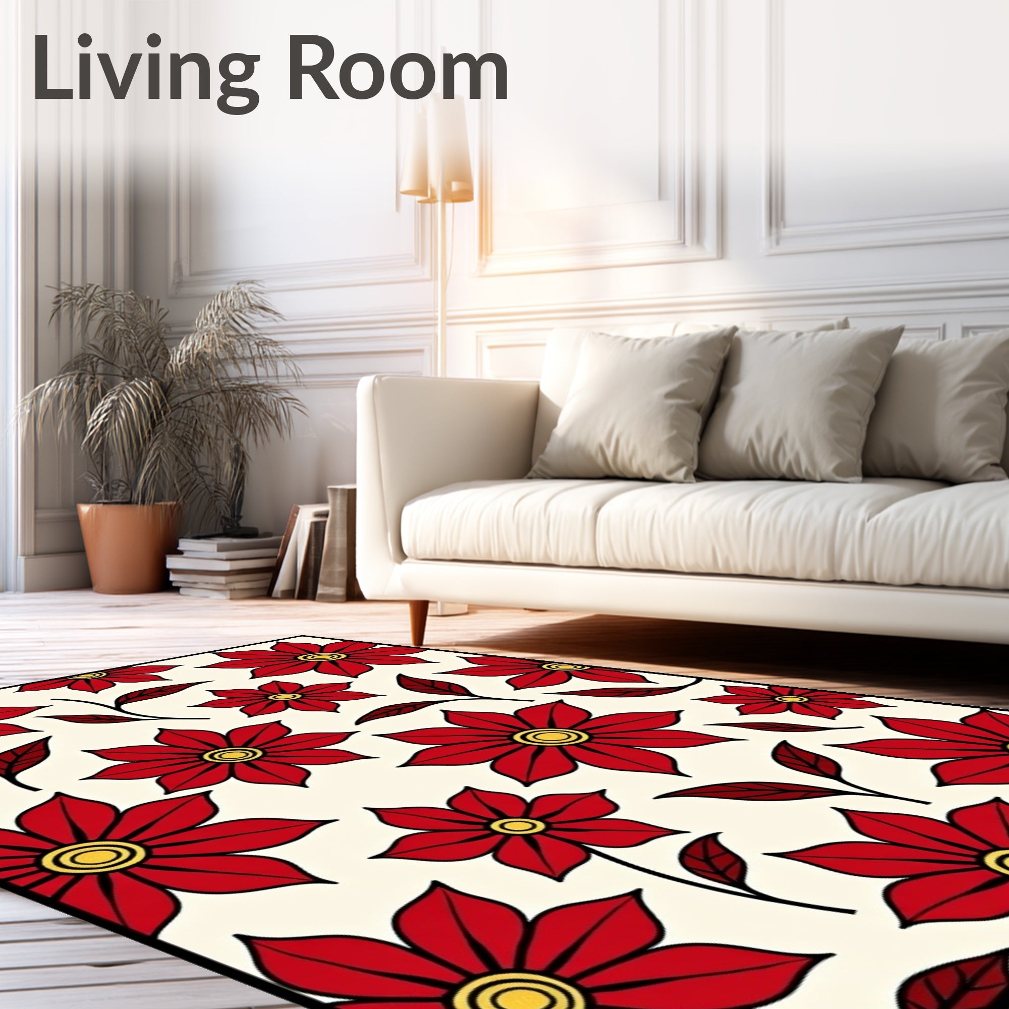 Bold Red Yellow Floral Scatter Rug