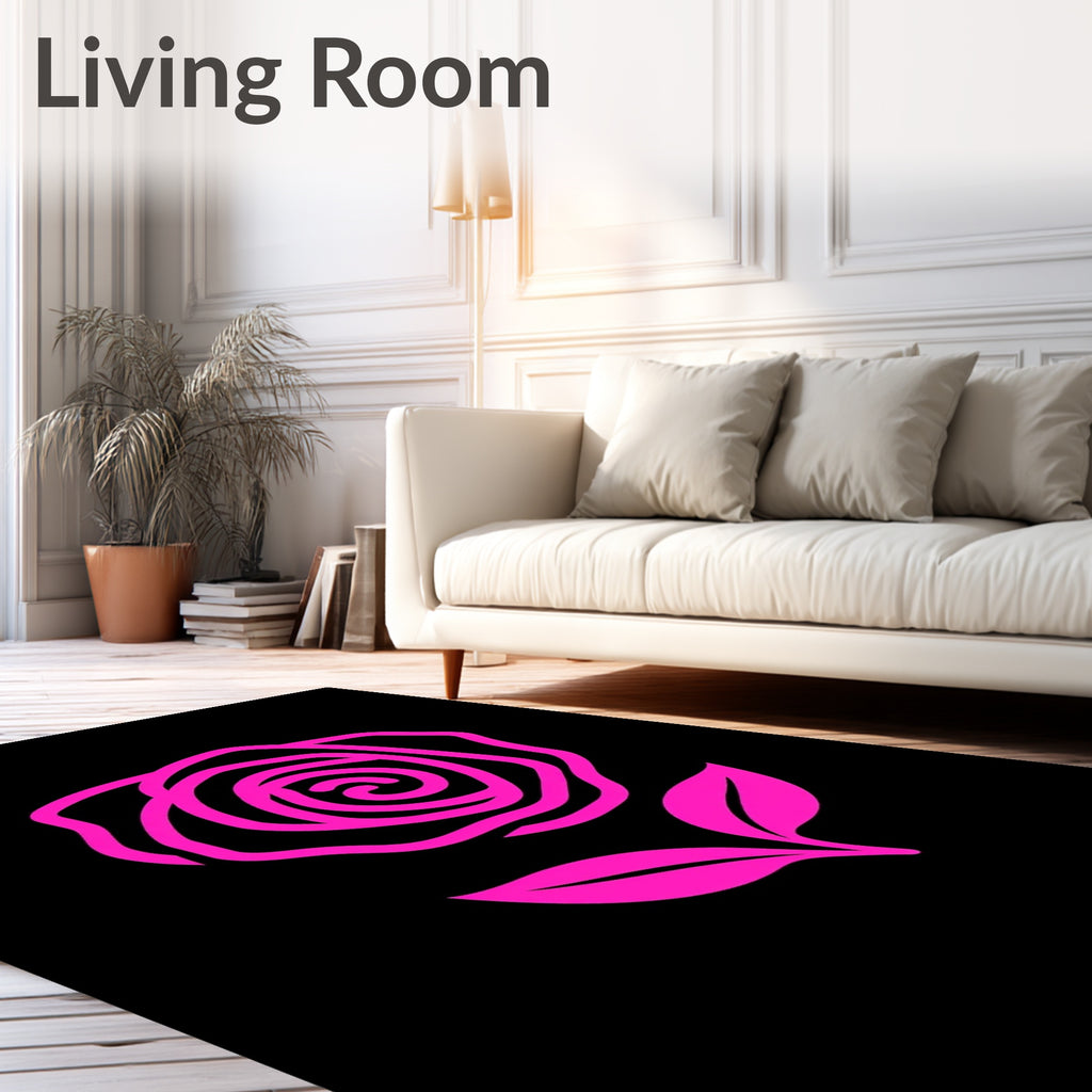 Hot Pink Outline Rose Blossom Rug