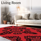 Bright Red Black Ornamental Mandala Rug