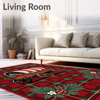 Christmas Wagons on Red Plaid Rug