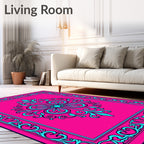 Vibrant Pink Teal Central Floral Rug