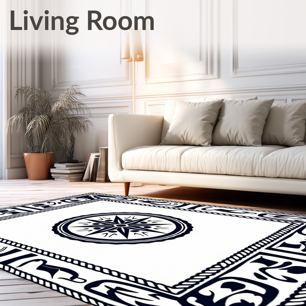 Black And White Compass Medallion Frame Rug